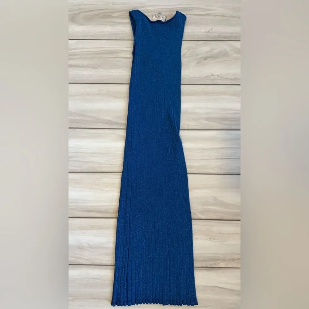 Line and Dot Ribbed Sparkle Dress Blue Medium EUC